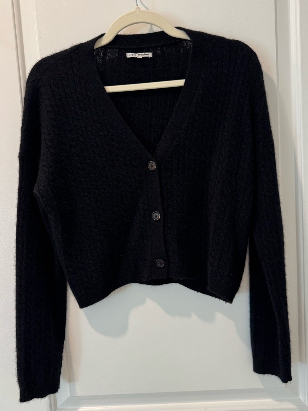 Reformation Black Cable Knit Crewneck Sweater